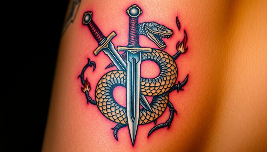 themes in snake and dagger tattoos