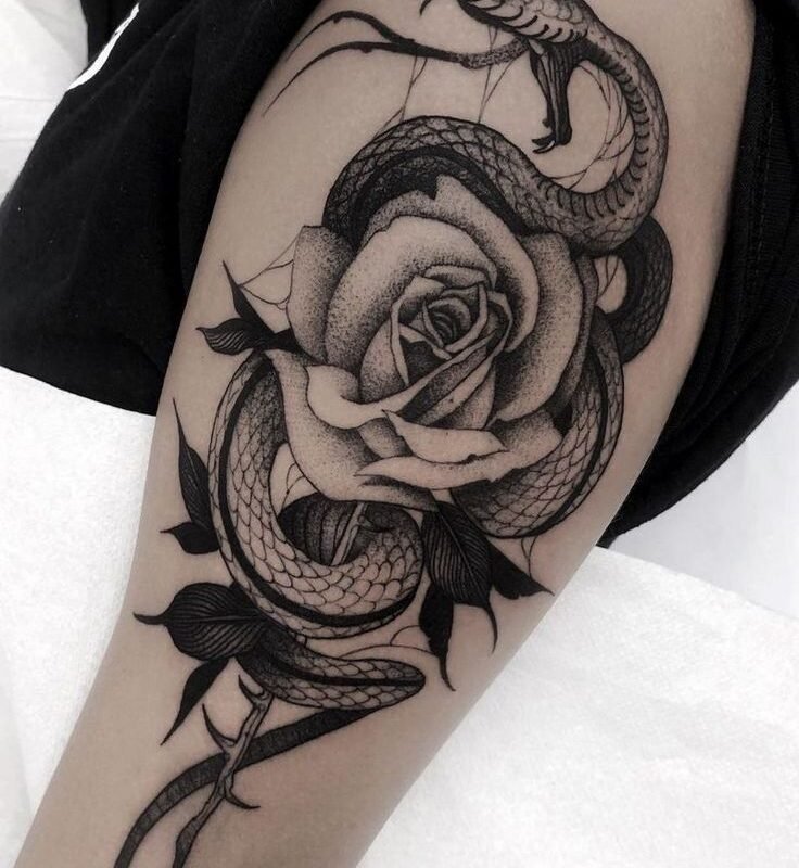 Snake and Rose Tattoo Ideas and meaning: The Beautiful Paradox of Danger and Beauty